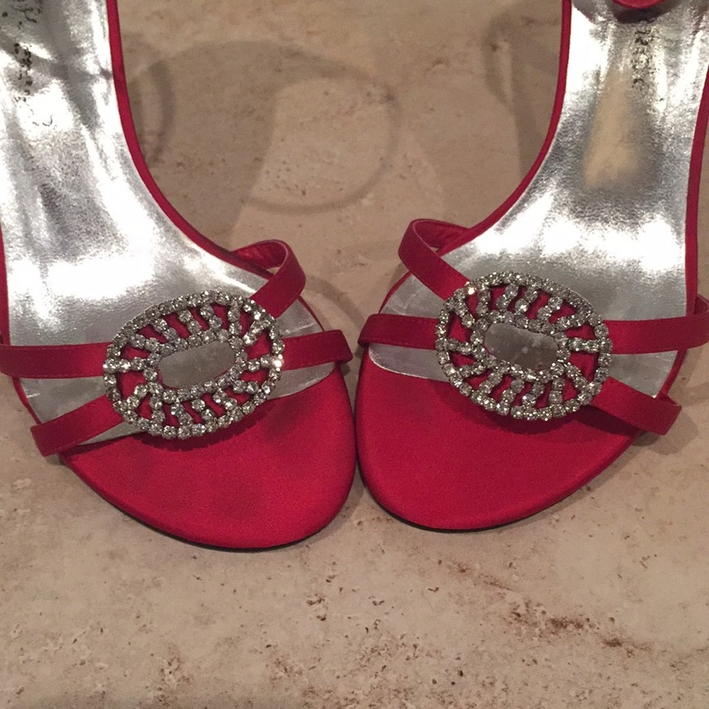 Caparros Raquel red strappy heels with rhinestones